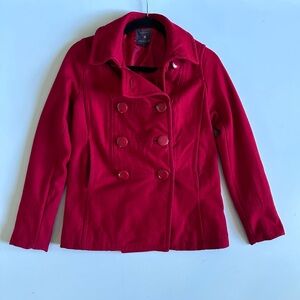 Forever 21 Wool Double Breasted Short Coat Red S